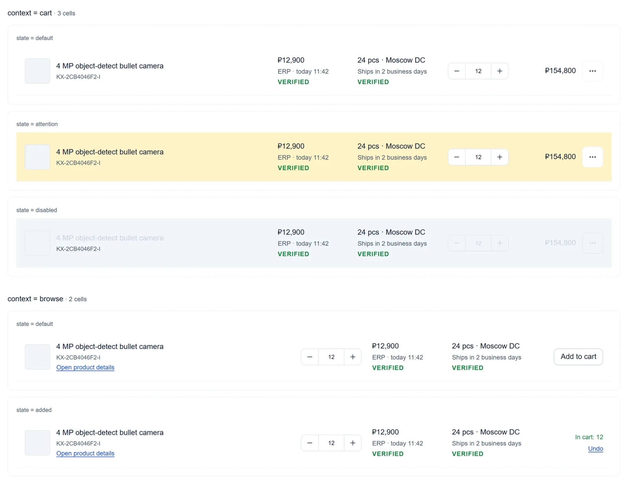Product row in both contexts and all of its states