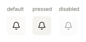 Icon button in default, pressed and disabled states across the icon set