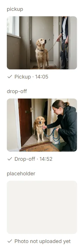Photo proof for pickup, drop-off and the not-yet-uploaded state