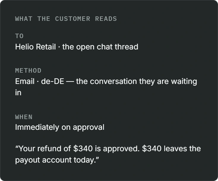 The complete customer message that approval will send