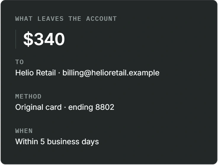 The complete $340 payout preview, before approval